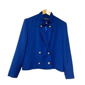 Vintage Herbert Grossman Blazer Size M Royal Blue Wool Brass Buttons